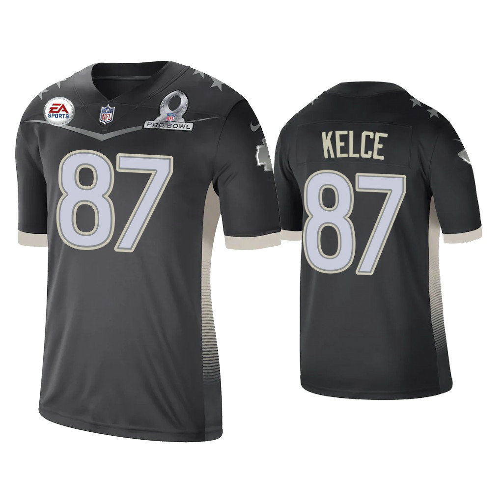 Kansas City Chiefs #87 Travis Kelce 2021 AFC Pro Bowl Game Anthracite Jersey