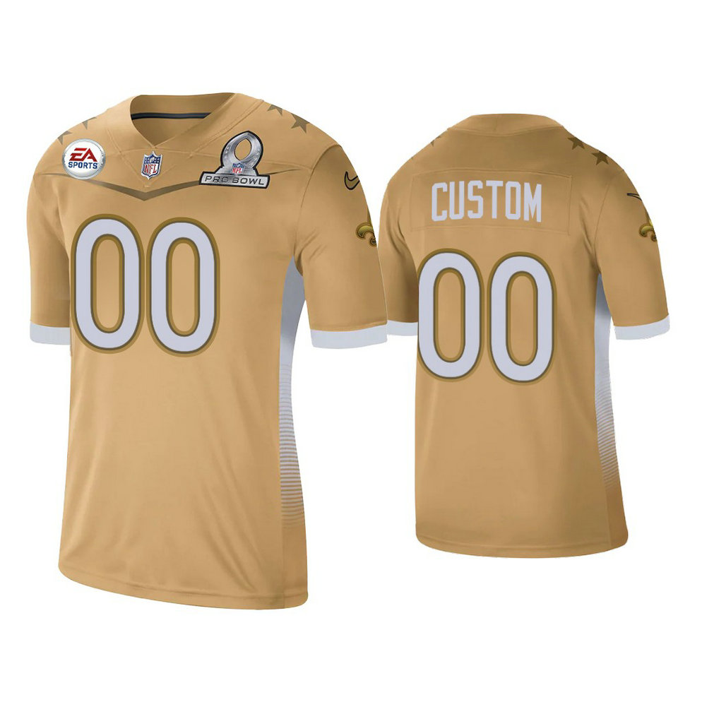 Custom New Orleans Saints #00 Gold 2021 NFC Pro Bowl Game Jersey