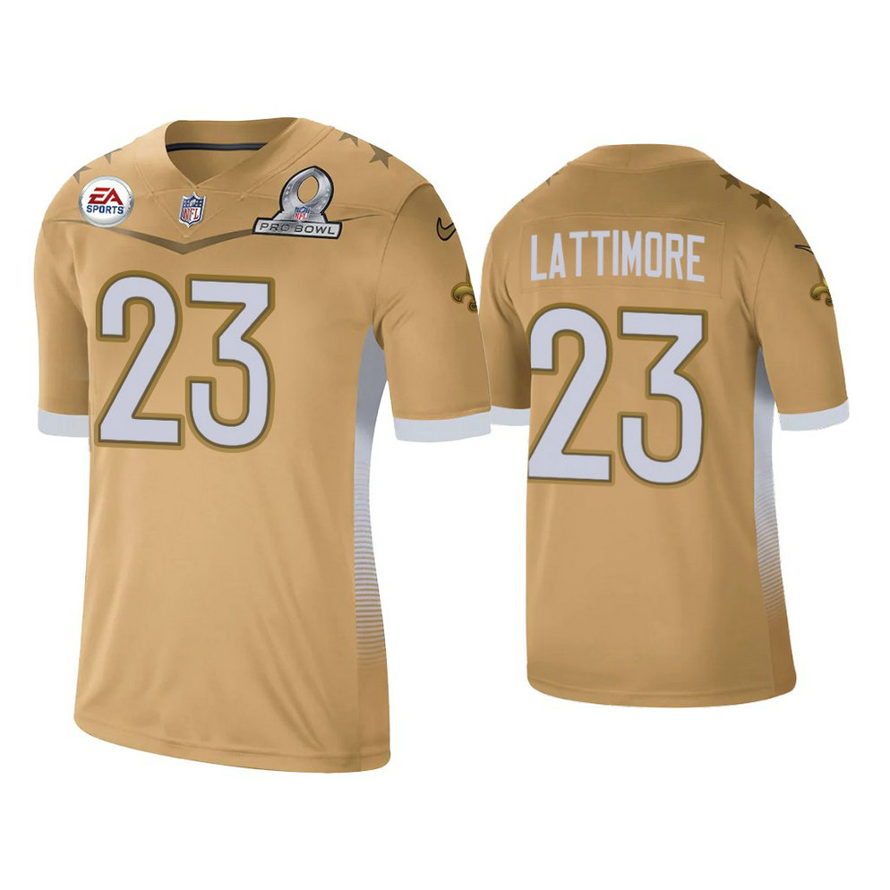 New Orleans Saints #23 Marshon Lattimore Gold 2021 NFC Pro Bowl Game Jersey New Orleans Saints #23 Marshon Lattimore Gold 2021 NFC Pro Bowl Game Jersey