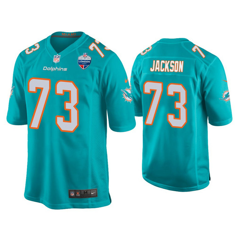 Miami Dolphins #73 Austin Jackson Aqua 2021 London Games Patch Game Jersey Miami Dolphins #73 Austin Jackson Aqua 2021 London Games Patch Game Jersey