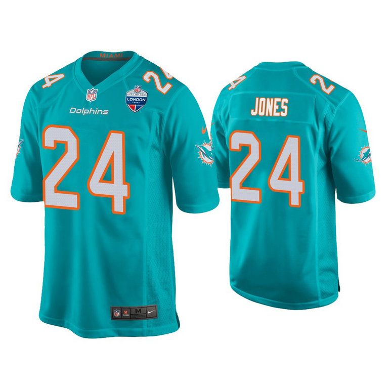 Miami Dolphins #24 Byron Jones Aqua 2021 London Games Patch Game Jersey Miami Dolphins #24 Byron Jones Aqua 2021 London Games Patch Game Jersey