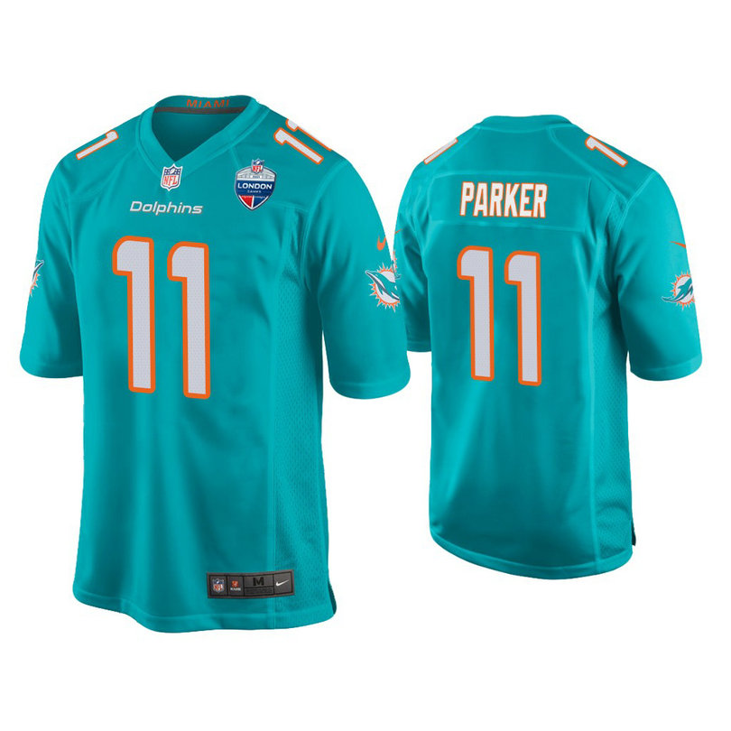 Miami Dolphins #11 DeVante Parker Aqua 2021 London Games Patch Game Jersey Miami Dolphins #11 DeVante Parker Aqua 2021 London Games Patch Game Jersey
