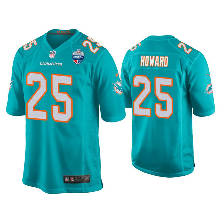 Miami Dolphins #25 Xavien Howard Aqua 2021 London Games Patch Game Jersey Miami Dolphins #25 Xavien Howard Aqua 2021 London Games Patch Game Jersey