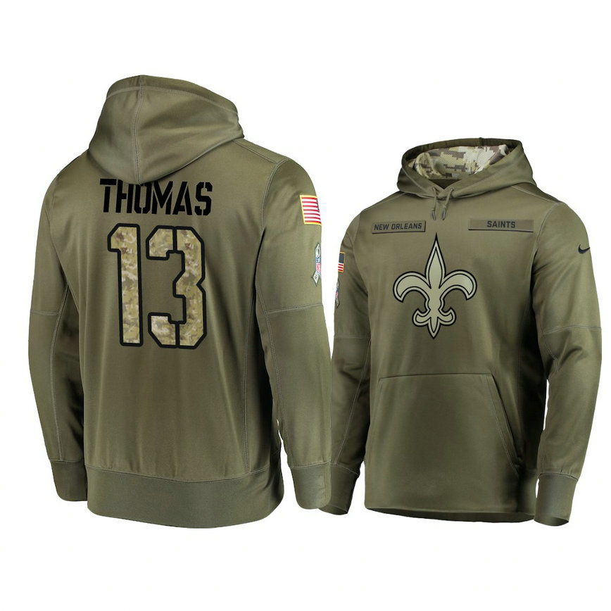 New Orleans Saints #13 Michael Thomas Olive Pullover Hoodie 2018 Salute To Service New Orleans Saints #13 Michael Thomas Olive Pullover Hoodie 2018 Salute To Service