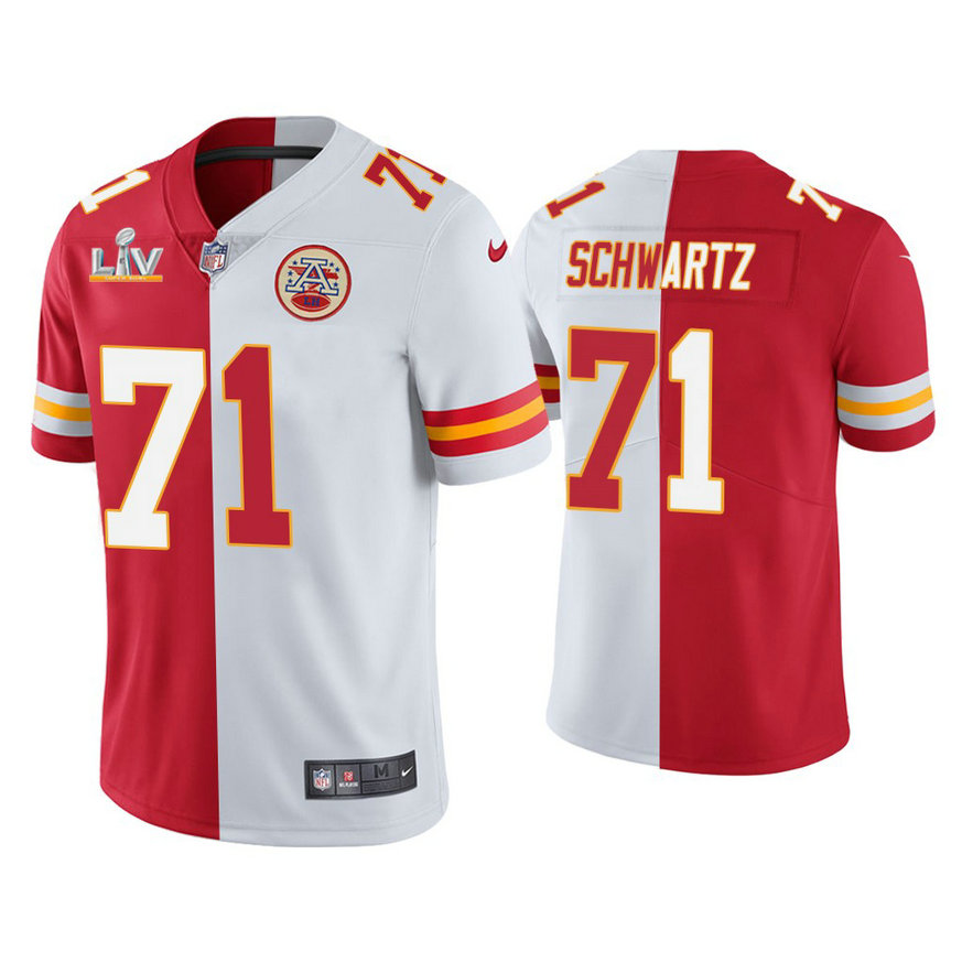 2021 Kansas City Chiefs #71 Mitchell Schwartz Red White Super Bowl LIV Split Jersey