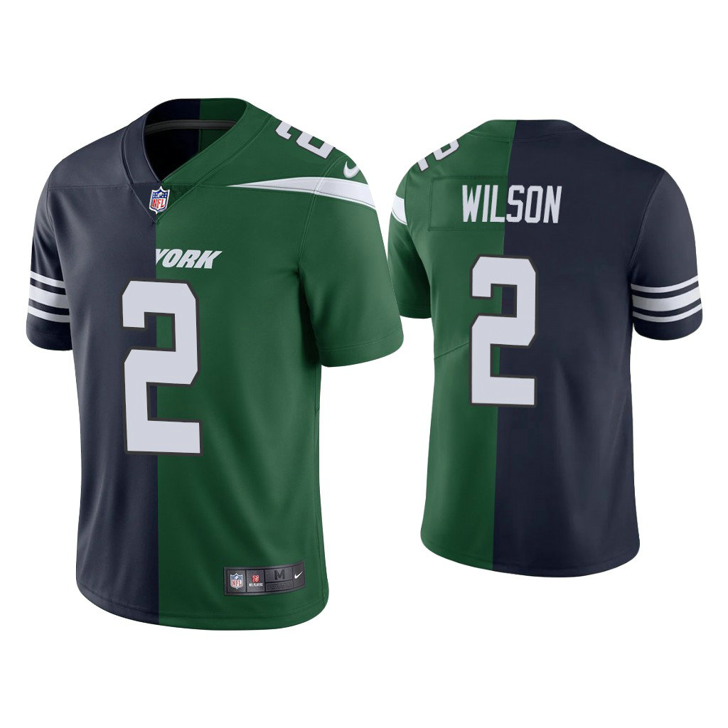 New York Jets #2 Zach Wilson Navy Green 2021 NFL Draft Split Jersey New York Jets #2 Zach Wilson Navy Green 2021 NFL Draft Split Jersey