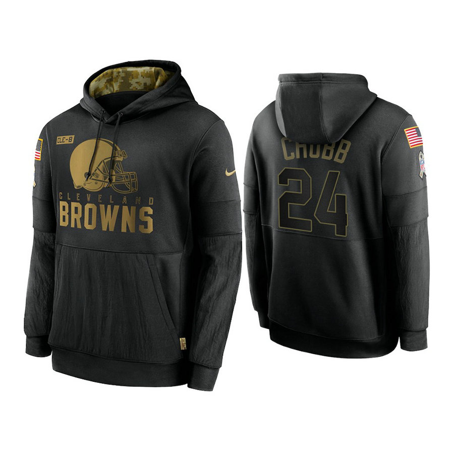 Cleveland Browns #24 Nick Chubb Black 2020 Salute to Service Sideline Performance Pullover Hoodie