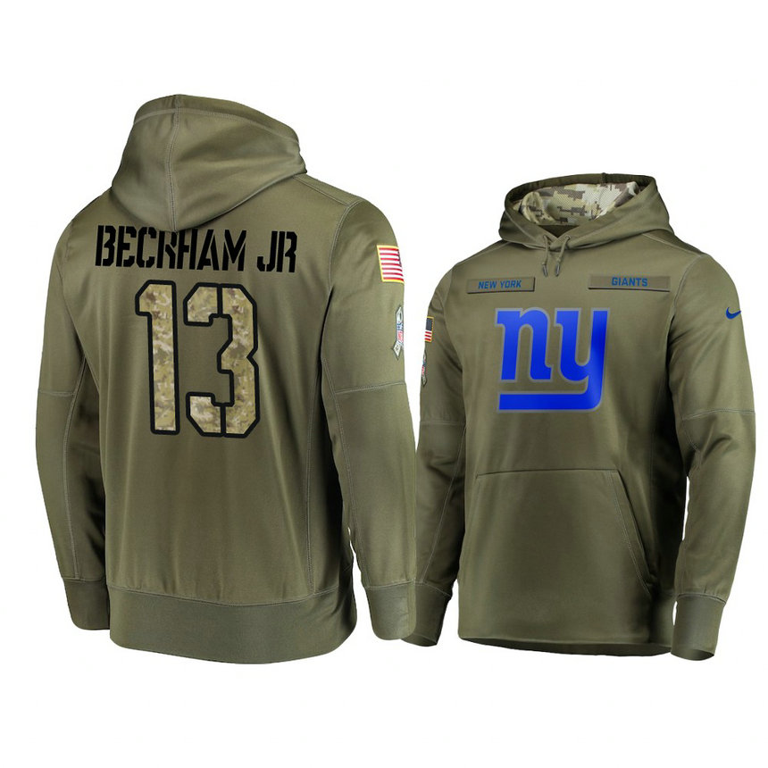 New York Giants #13 Odell Beckham Jr. Olive Pullover Hoodie 2018 Salute To Service New York Giants #13 Odell Beckham Jr. Olive Pullover Hoodie 2018 Salute To Service