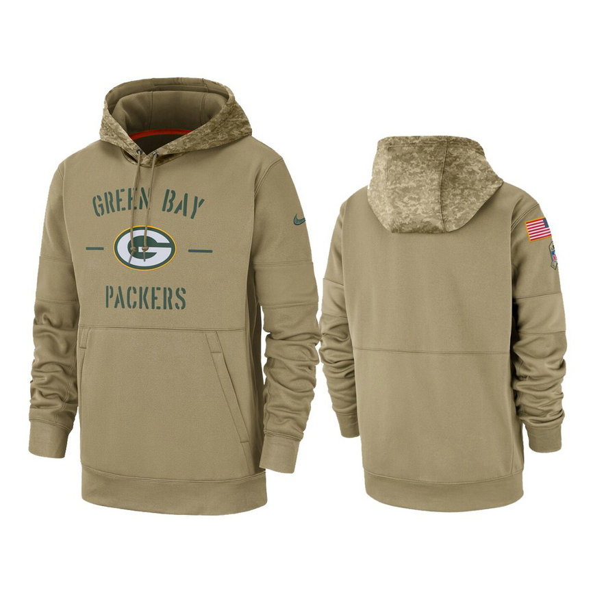Green Bay Packers Tan Sideline Therma 2019 Salute to Service Pullover Hoodie