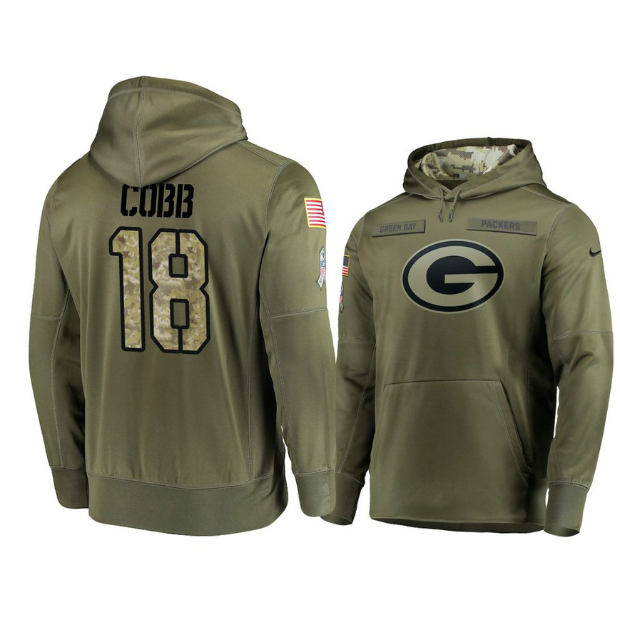 Green Bay Packers #18 Randall Cobb Olive Pullover Hoodie 2018 Salute To Service