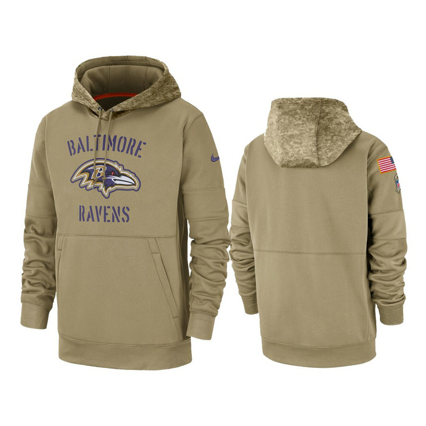 Baltimore Ravens Tan Sideline Therma 2019 Salute to Service Pullover Hoodie Baltimore Ravens Tan Sideline Therma 2019 Salute to Service Pullover Hoodie