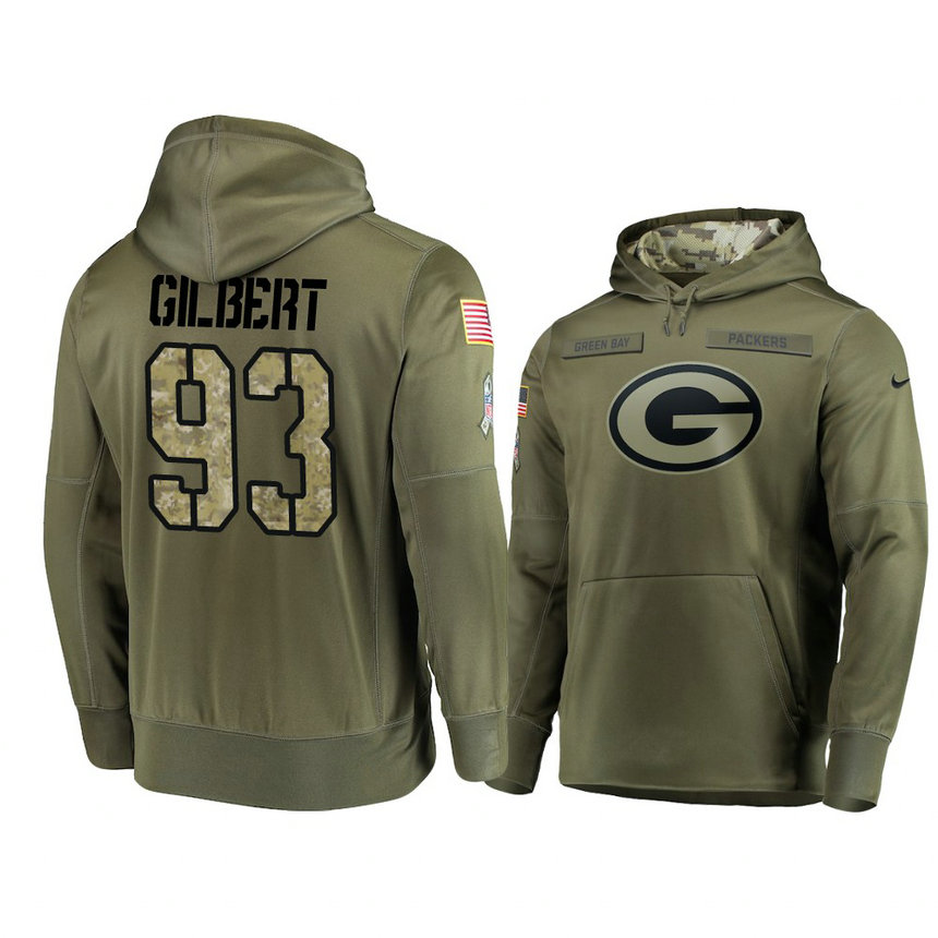 Green Bay Packers #93 Reggie Gilbert Olive Pullover Hoodie 2018 Salute To Service
