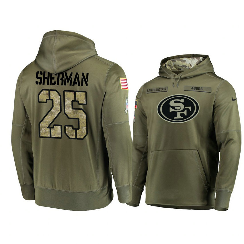 San Francisco 49ers #25 Richard Sherman Olive Pullover Hoodie 2018 Salute To Service San Francisco 49ers #25 Richard Sherman Olive Pullover Hoodie 2018 Salute To Service