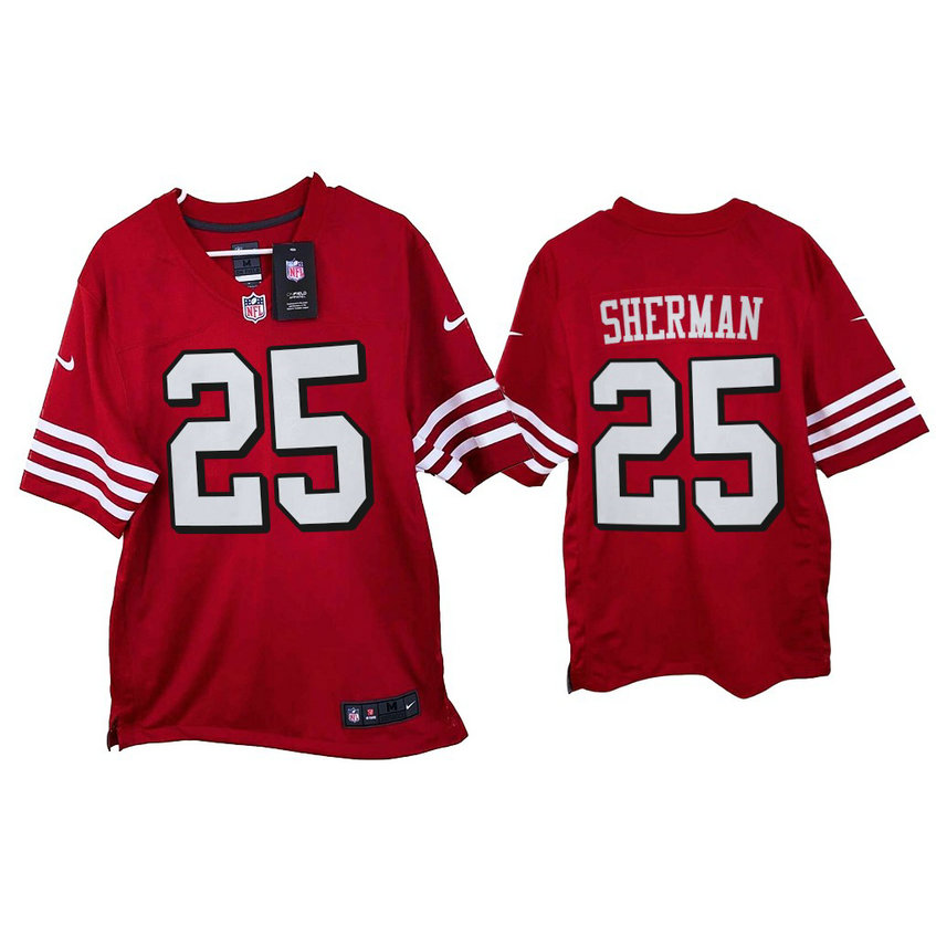 2021 San Francisco 49ers #25 Richard Sherman Scarlet Game Throwback Jersey Jersey 2021 San Francisco 49ers #25 Richard Sherman Scarlet Game Throwback Jersey Jersey