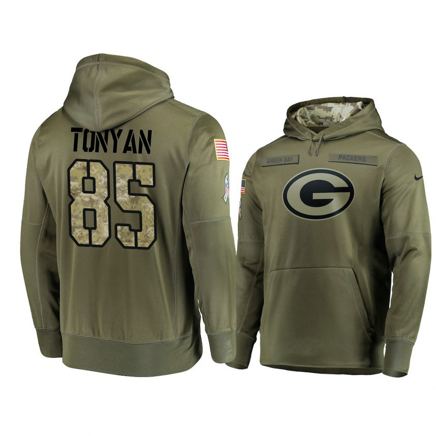Green Bay Packers #85 Robert Tonyan Olive Pullover Hoodie 2018 Salute To Service Green Bay Packers #85 Robert Tonyan Olive Pullover Hoodie 2018 Salute To Service