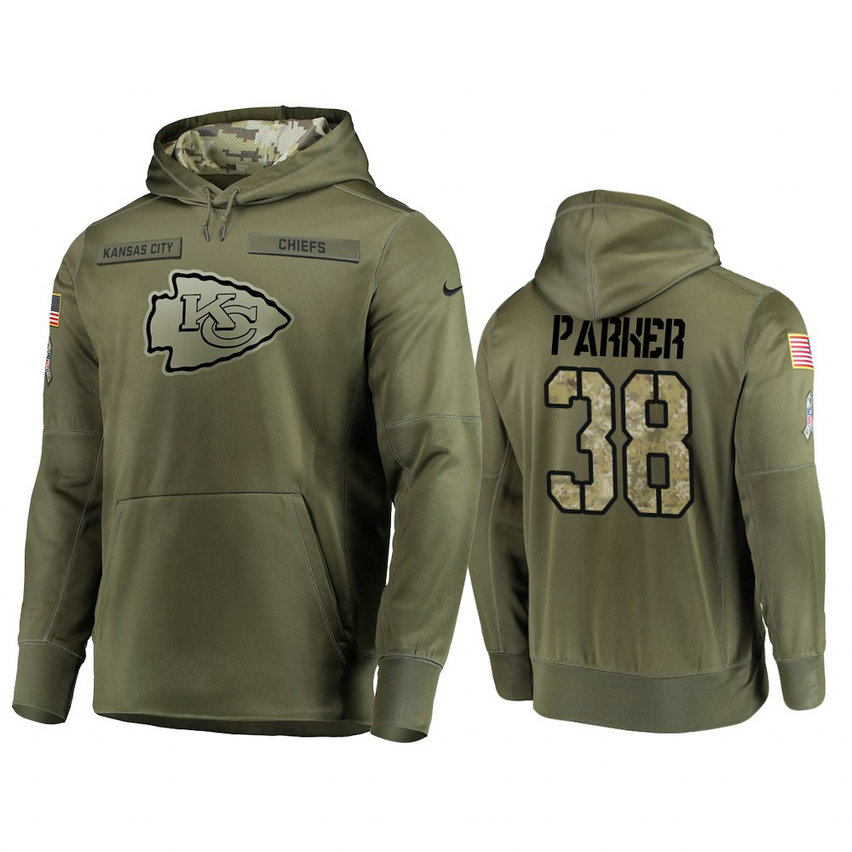 Kansas City Chiefs #38 Ron Parker Olive Pullover Hoodie 2018 Salute To Service Kansas City Chiefs #38 Ron Parker Olive Pullover Hoodie 2018 Salute To Service
