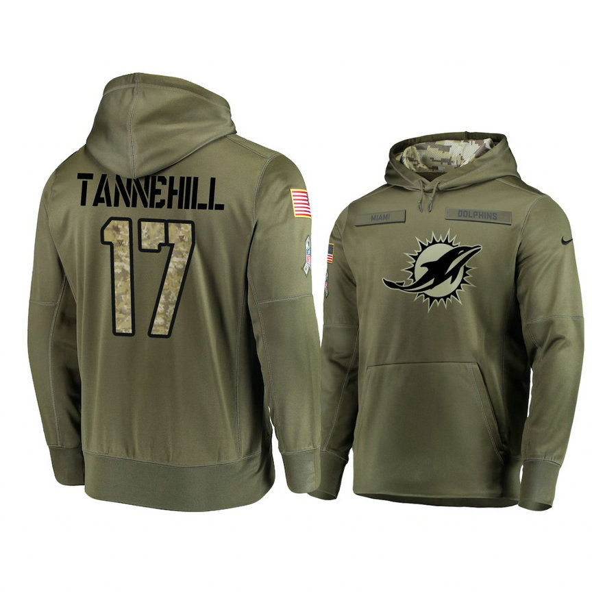 Miami Dolphins #17 Ryan Tannehill Olive Pullover Hoodie 2018 Salute To Service Miami Dolphins #17 Ryan Tannehill Olive Pullover Hoodie 2018 Salute To Service