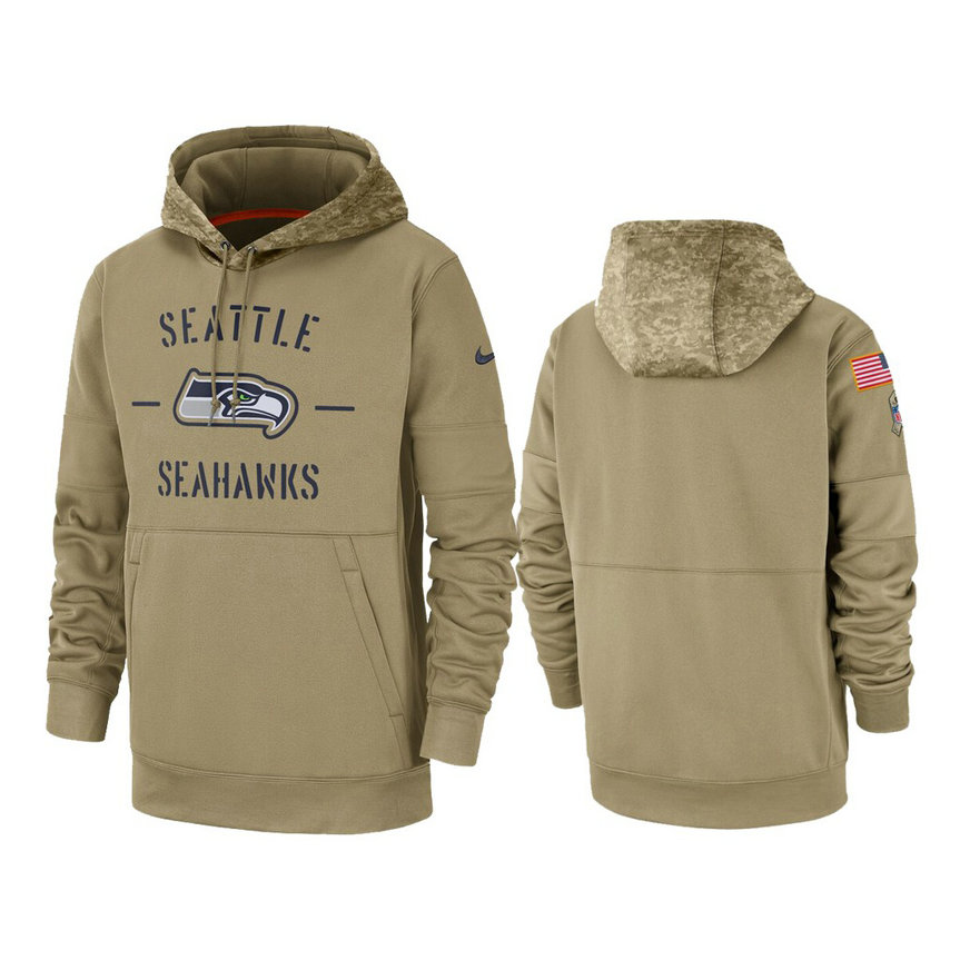 Seattle Seahawks Tan Sideline Therma 2019 Salute to Service Pullover Hoodie Seattle Seahawks Tan Sideline Therma 2019 Salute to Service Pullover Hoodie