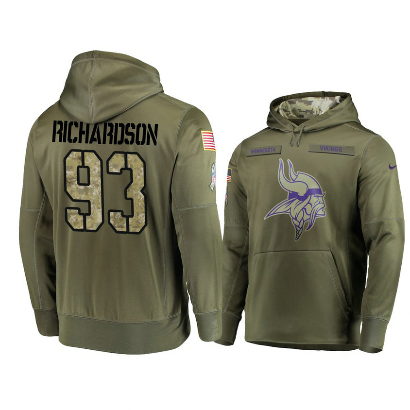 Minnesota Vikings #93 Sheldon Richardson Olive Pullover Hoodie 2018 Salute To Service Minnesota Vikings #93 Sheldon Richardson Olive Pullover Hoodie 2018 Salute To Service