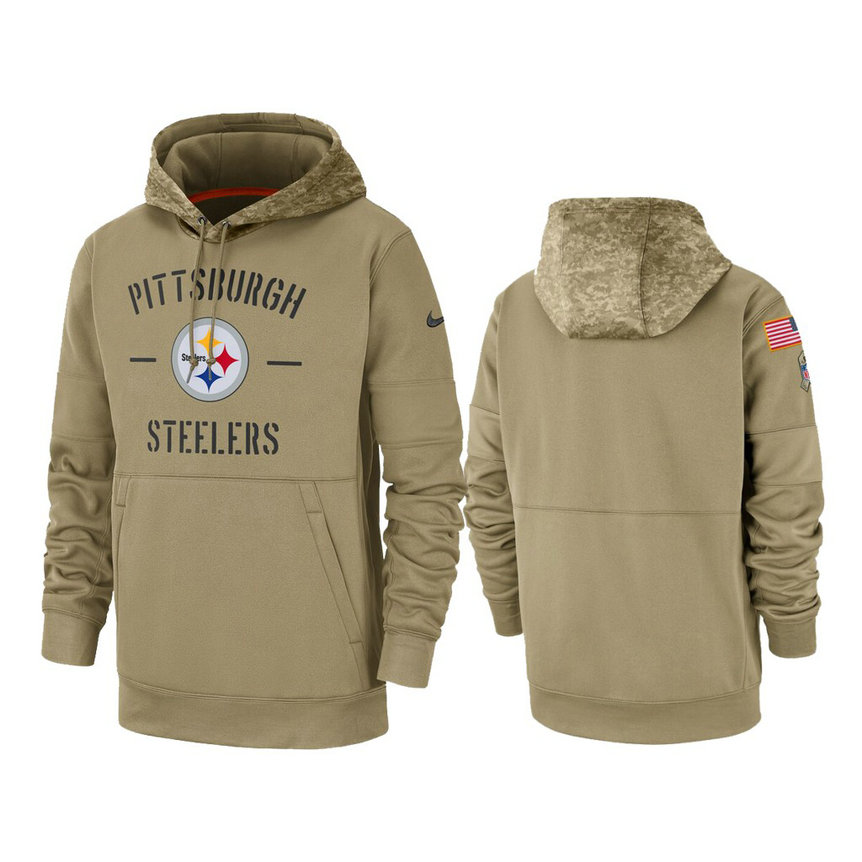 Pittsburgh Steelers Tan Sideline Therma 2019 Salute to Service Pullover Hoodie
