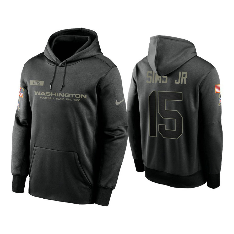 Washington Football Team #15 Steven Sims Jr. Black 2020 Salute to Service Sideline Performance Pullover Hoodie