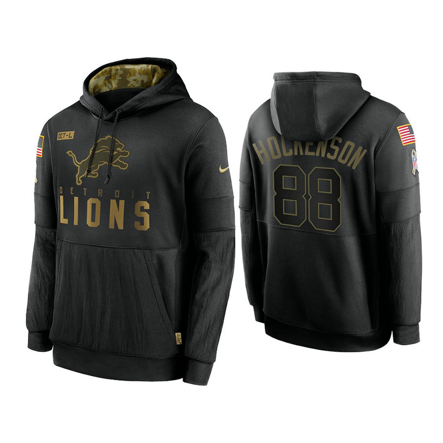 Detroit Lions #88 T.J. Hockenson Black 2020 Salute to Service Sideline Performance Pullover Hoodie
