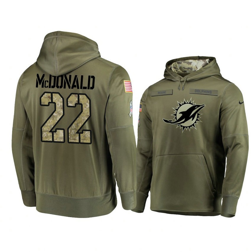 Miami Dolphins #22 T.J. McDonald Olive Pullover Hoodie 2018 Salute To Service Miami Dolphins #22 T.J. McDonald Olive Pullover Hoodie 2018 Salute To Service