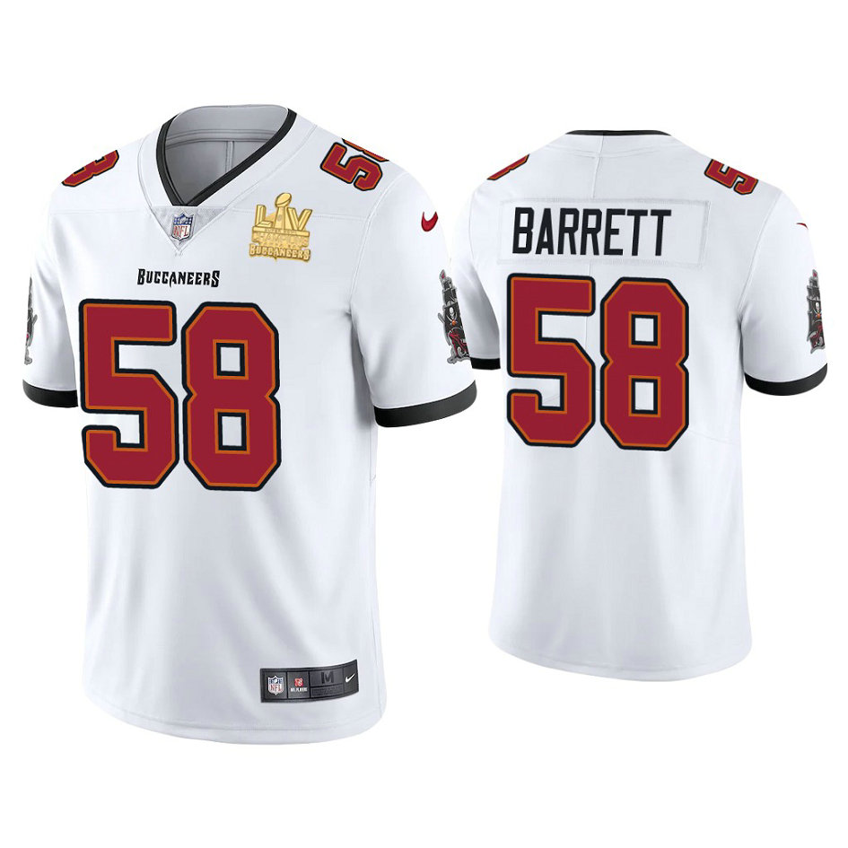 2021 Tampa Bay Buccaneers #58 Shaquil Barrett White Super Bowl LIV Champions White Vapor Limited Jersey 2021 Tampa Bay Buccaneers #58 Shaquil Barrett White Super Bowl LIV Champions White Vapor Limited Jersey