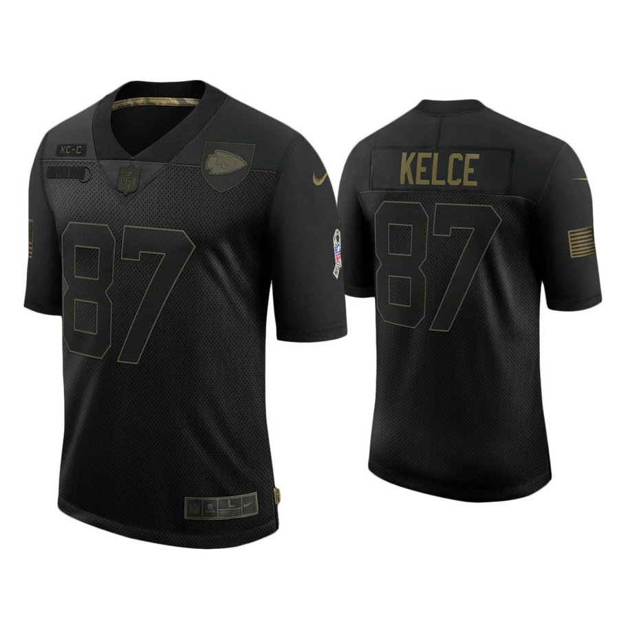 Kansas City Chiefs #87 Travis Kelce Black 2020 Salute to Service Limited Jersey