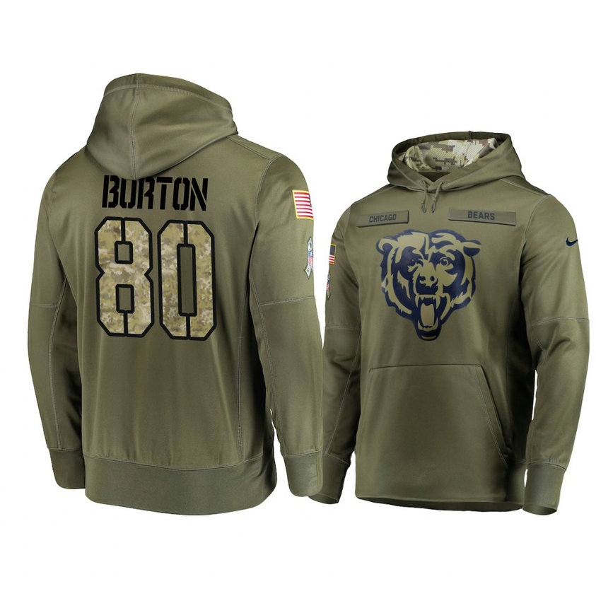 Chicago Bears #80 Trey Burton Olive Pullover Hoodie 2018 Salute To Service Chicago Bears #80 Trey Burton Olive Pullover Hoodie 2018 Salute To Service