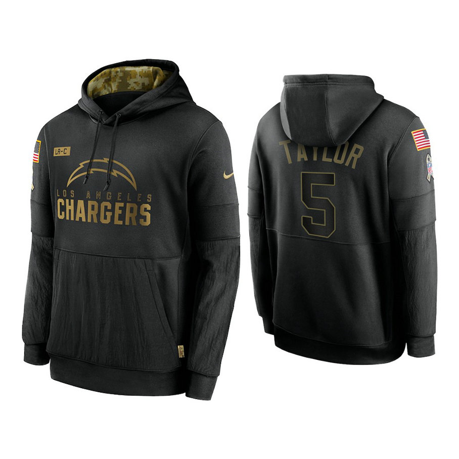Los Angeles Chargers #5 Tyrod Taylor Black 2020 Salute to Service Sideline Performance Pullover Hoodie Los Angeles Chargers #5 Tyrod Taylor Black 2020 Salute to Service Sideline Performance Pullover Hoodie