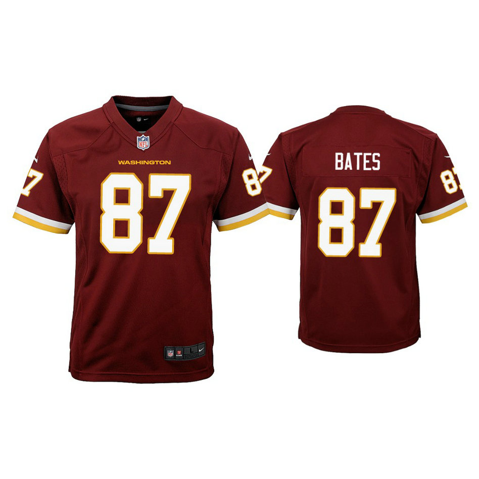 Youth Washington Football Team #87 John Bates Burgundy Game Jersey