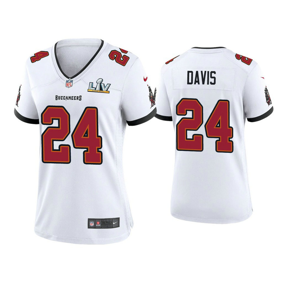 Women's 2021 Tampa Bay Buccaneers #24 Carlton Davis White Super Bowl LIV White Game Jersey