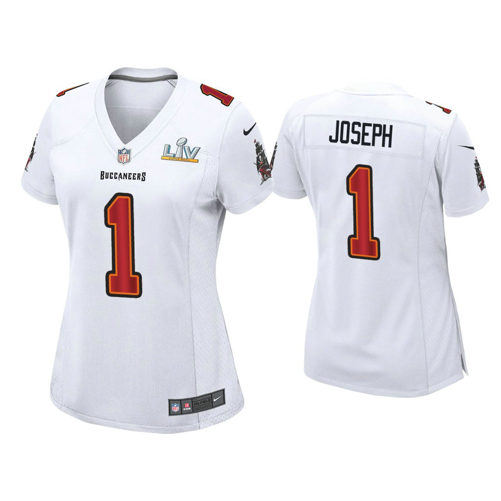 Women's 2021 Tampa Bay Buccaneers #1 Greg Joseph White Super Bowl LIV White Game Fashion Jersey Women's 2021 Tampa Bay Buccaneers #1 Greg Joseph White Super Bowl LIV White Game Fashion Jersey