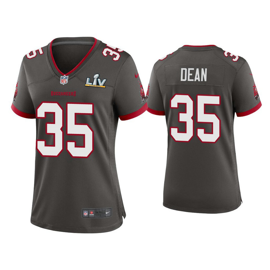 Women's 2021 Tampa Bay Buccaneers #35 Jamel Dean Pewter Super Bowl LIV Pewter Game Jersey