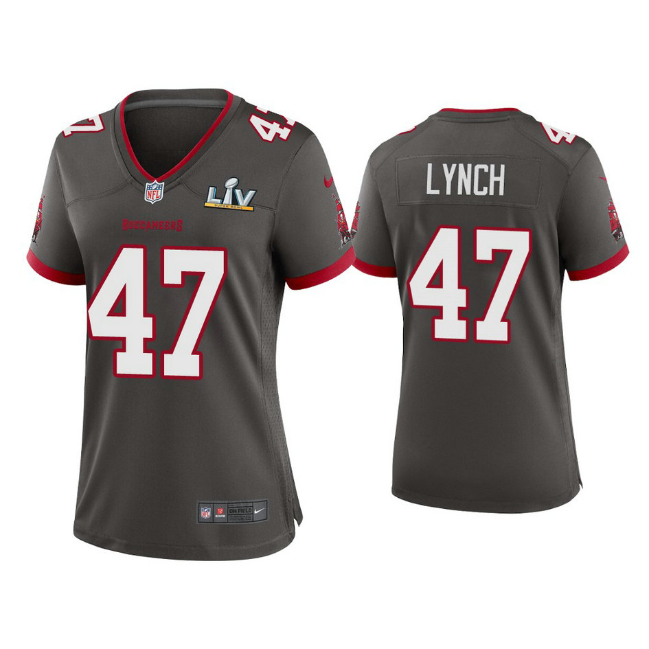 Women's 2021 Tampa Bay Buccaneers #47 John Lynch Pewter Super Bowl LIV Pewter Game Jersey