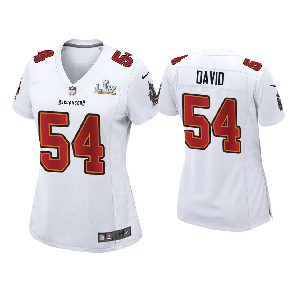 Women's 2021 Tampa Bay Buccaneers #54 Lavonte David White Super Bowl LIV White Game Fashion Jersey