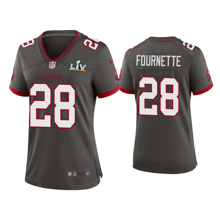 Women's 2021 Tampa Bay Buccaneers #28 Leonard Fournette Pewter Super Bowl LIV Pewter Game Jersey