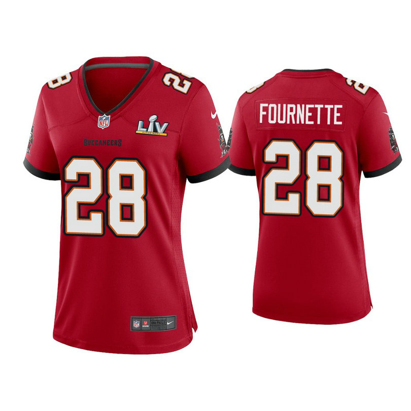 Women's 2021 Tampa Bay Buccaneers #28 Leonard Fournette Red Super Bowl LIV Red Game Jersey