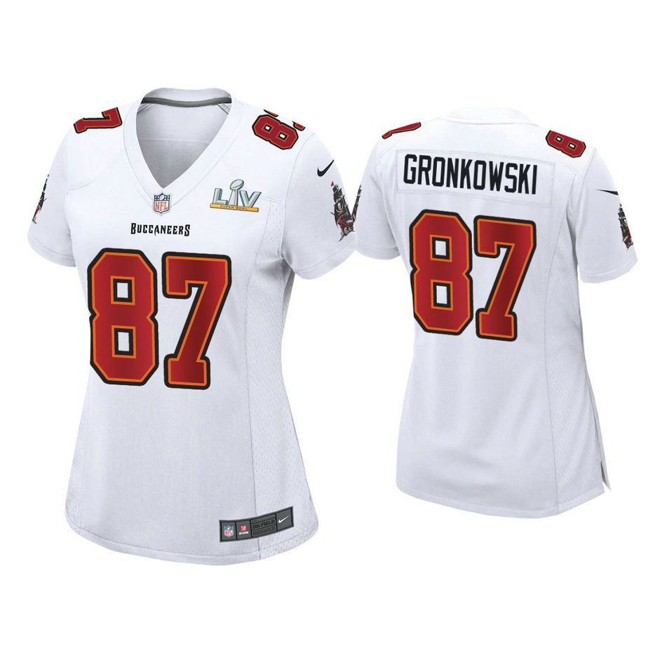 Women's 2021 Tampa Bay Buccaneers #87 Rob Gronkowski White Super Bowl LIV White Game Fashion Jersey