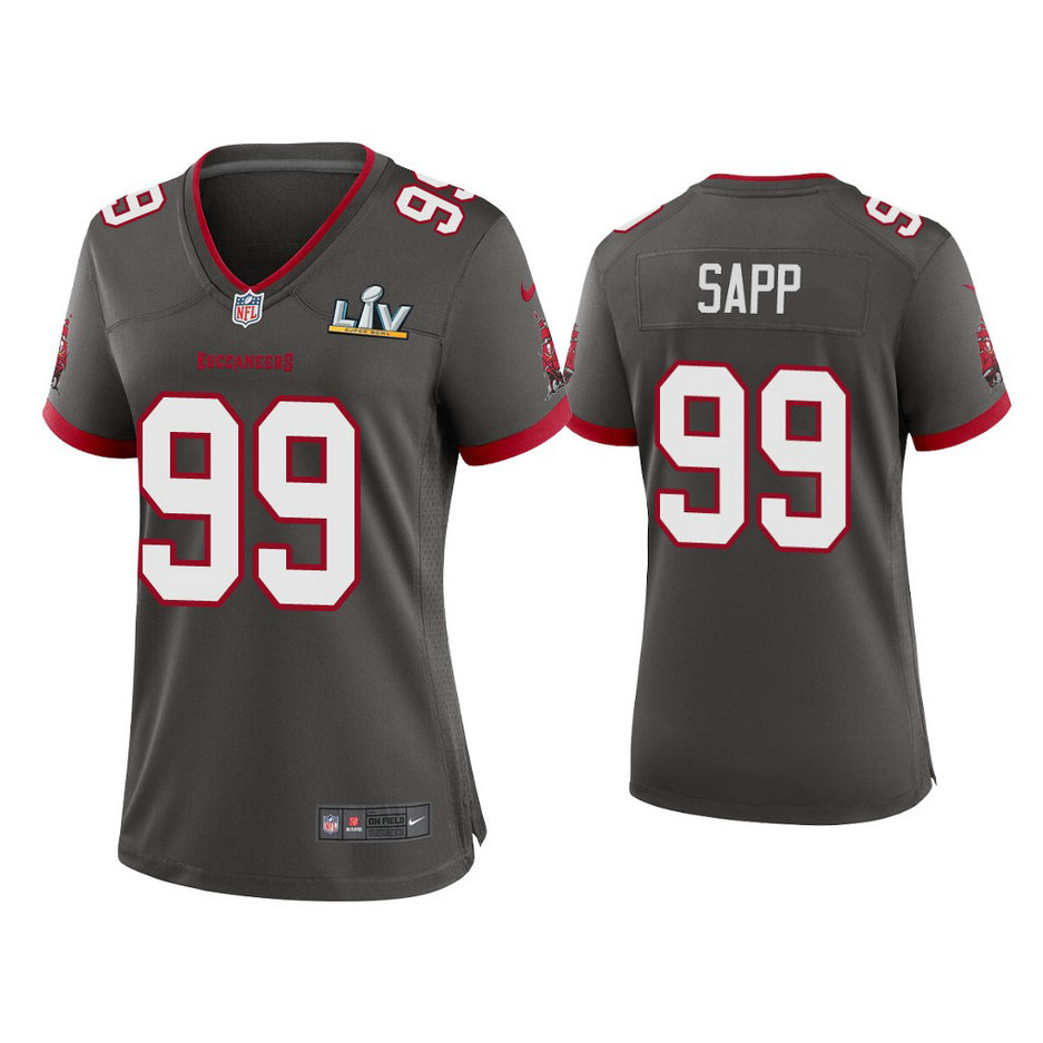 Women's 2021 Tampa Bay Buccaneers #99 Warren Sapp Pewter Super Bowl LIV Pewter Game Jersey Women's 2021 Tampa Bay Buccaneers #99 Warren Sapp Pewter Super Bowl LIV Pewter Game Jersey