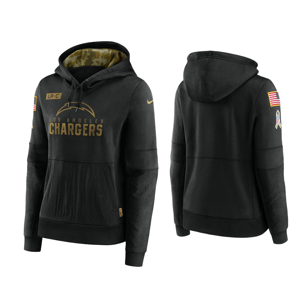 Women's Los Angeles Chargers Black 2020 Salute to Service Sideline Performance Pullover Hoodie