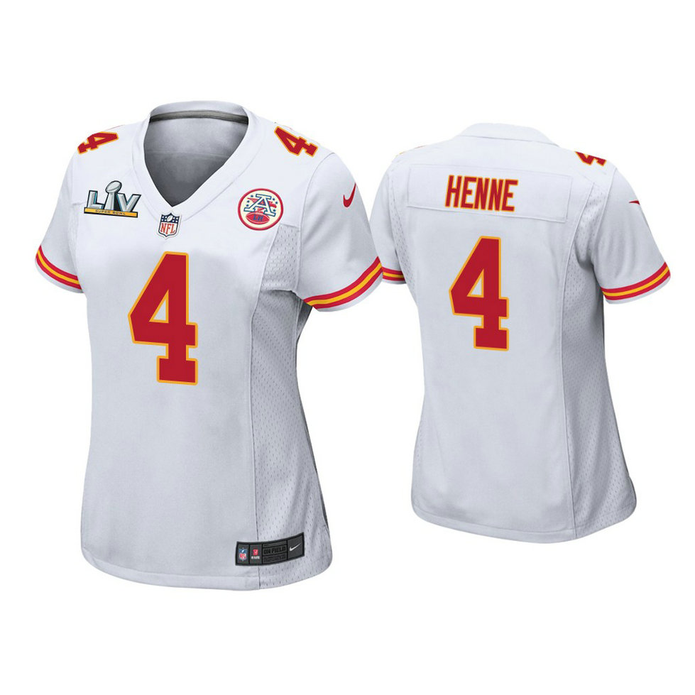 Women's 2021 Kansas City Chiefs #4 Chad Henne White Super Bowl LIV White Game Jersey