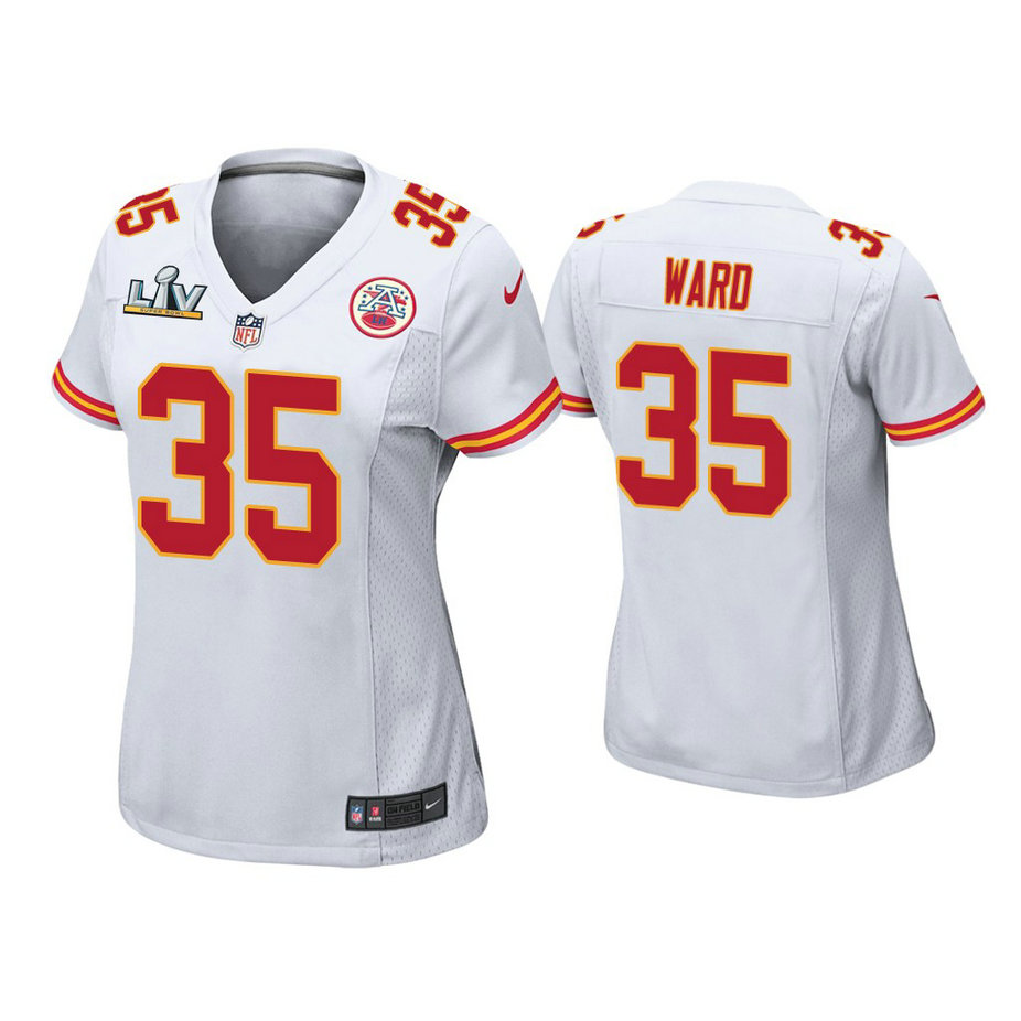 Women's 2021 Kansas City Chiefs #35 Charvarius Ward White Super Bowl LIV White Game Jersey