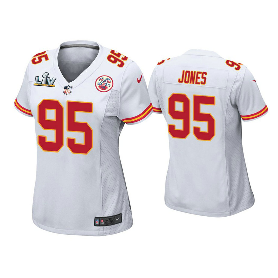 Women's 2021 Kansas City Chiefs #95 Chris Jones White Super Bowl LIV White Game Jersey