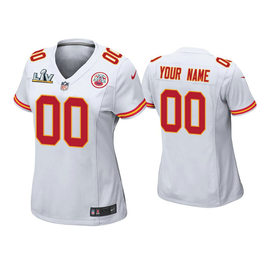 Custom Women's 2021 Kansas City Chiefs #00 White Super Bowl LIV White Game Jersey