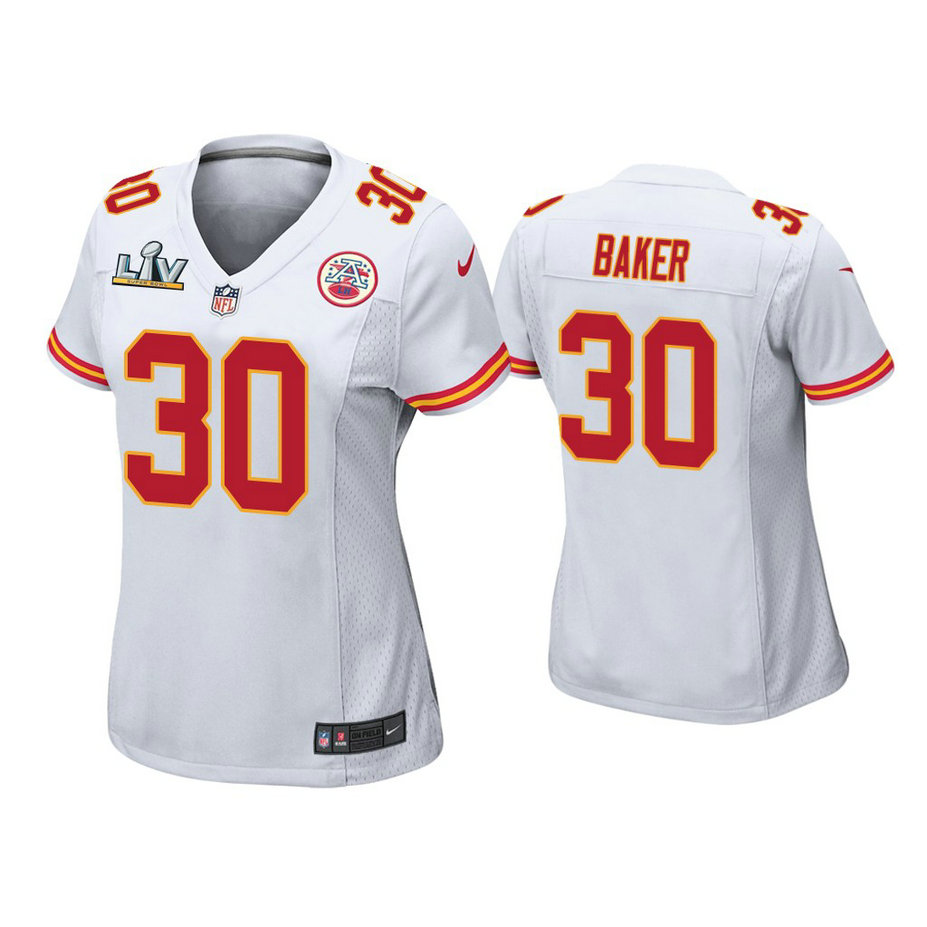 Women's 2021 Kansas City Chiefs #30 Deandre Baker White Super Bowl LIV White Game Jersey