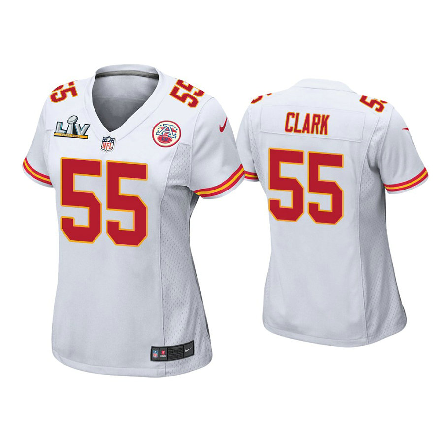 Women's 2021 Kansas City Chiefs #55 Frank Clark White Super Bowl LIV White Game Jersey