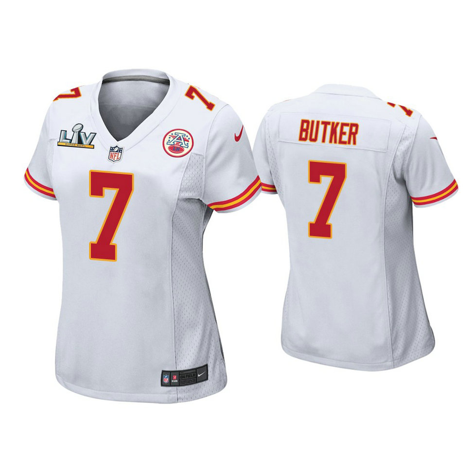 Women's 2021 Kansas City Chiefs #7 Harrison Butker White Super Bowl LIV White Game Jersey
