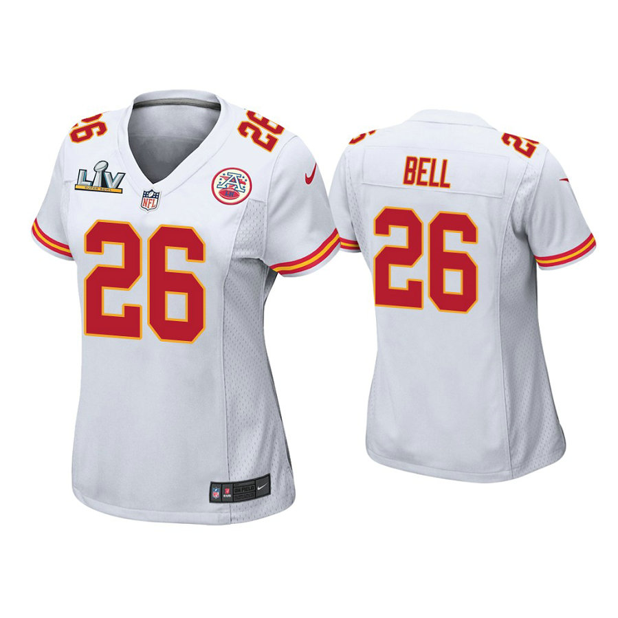Women's 2021 Kansas City Chiefs #26 Le'Veon Bell White Super Bowl LIV White Game Jersey